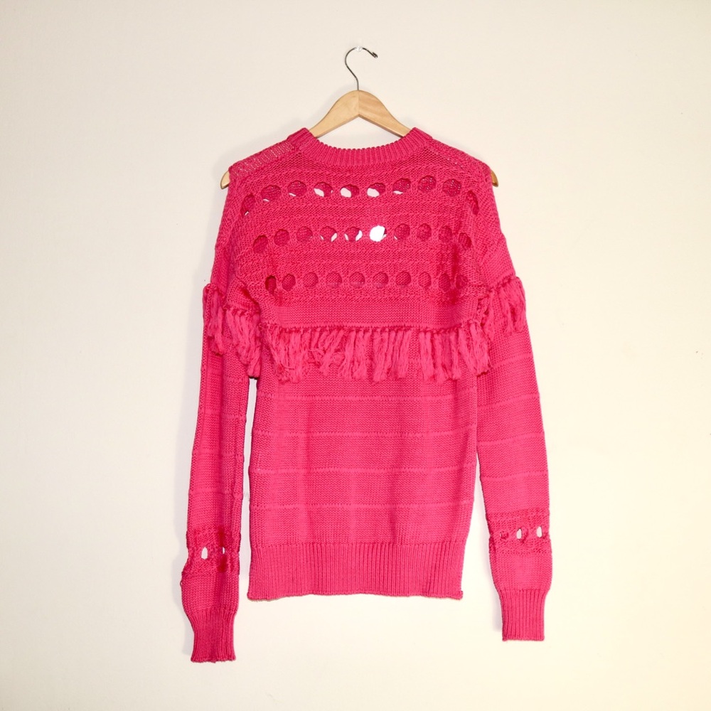 Jonathan Simkhai Chunky Tassel Sweater in Hot Pink - Picture 3 of 10